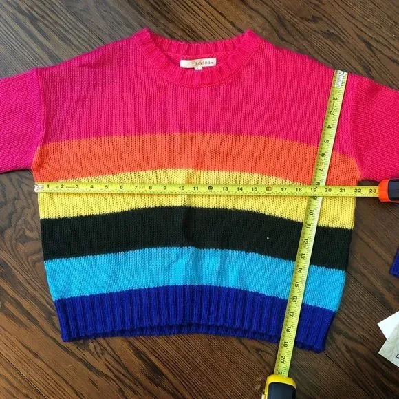 REWIND Womens Bold Rugby Stripe Colorful Lightweight Crewneck Sweater Sz Large - Picture 3 of 8